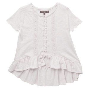 NEW 7 FOR ALL MANKIND Kids Lace Up Bow Ruffle Asymmetrical Slub Dress T Shirt